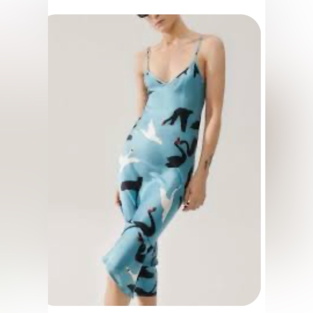 Silk Laundry Elegant Blue Patterned Women's Dress